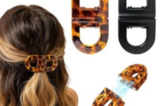 Magnetic Hair Barrette Set of 2, No-Slip Oval Hair Clips for Women & Girls, Strong Magnetic Ponytail Holder, Tortoise Print & Matte Black Hair Styling Accessories for Thick, Thin & Medium Hair
