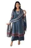 KLOSIA Women Printed Anarkali Kurta and Pant Set with Dupatta (in, Alpha, S, Teal Blue)