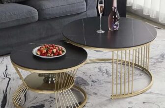 Furniture Cafe Luxury Round Nesting Coffee Table Set of 2 with Black Marble Finish Top & Gold Metal Base | Modern Center Tables for Living Room, Lounge, Bedroom & Office