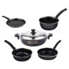 ATEVON 5-Piece Nonstick Cookware Set in Black – Includes Kadai with Lid, Large & Small Tadka, Frying Pan, Tawa, and Kitchen Tools – Ideal Gift for Home Chef