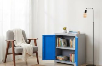 Cello Novelty Compact Bookshelf, Blue & Grey | 2 Dustproof Doors | Space Saving Cupboard | Plastic Book Shelf | Multipurpose Book Shelf for Home, Office | Book Organizer for Library
