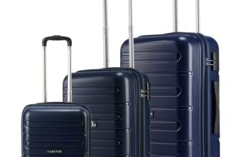 SNITCH Loop 3Pc Set Blue Polypropylene Hard Travel Suitcase – Suitcase for Travel Set of 3 & Luggage with 4 Wheels, Secure Lock & Free Shoe Bag