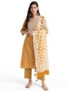 MIRCHI FASHION Pure Cotton Women Straight Sequin Embroiderd Mirror Work Kurti Set with Dupatta and Pant (K9711 – Rust, Off White – 5XL)