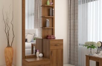Spacewood Dressing Table | Legend | 3 Year Warranty | 3 Shelves & 2 Drawer, 1 Shutter Storage, Vanity Table for Bedroom, Living Room, and Home| Engineered Wood | Natural Teak