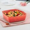 Borosil 800 ml Kube Pink Baking & Serving Dish with Lid | Borosilicate Glass Round Shape Bakeware and Serveware Casserole Dish Tray | Microwave, Oven & Dishwasher Safe Bowl