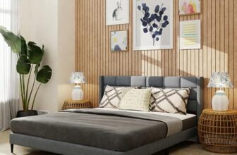 Royaloak Willow Upholstered Queen Bed | Solid Wood | Upholstered Headboard | Linen Fabric | Modern Design | Strong & Durable