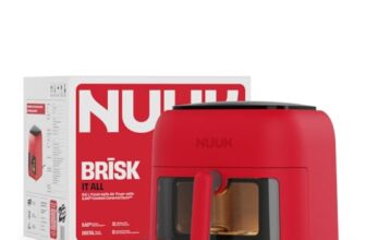 NUUK BRĪSK 6.5L 100% Toxin-Free Ceramic Air Fryer|ILAG® CeramicTech™|No Micro plastics, No PTFE, PFAS, PFOA|8 Cooking Presets|Digital Display|Shake Reminder|360° Even Cooking