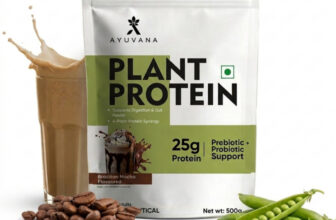 Ayuvana Plant Protein Powder with Prebiotics & Probiotics Plant-Based Protein(500 g, Brazilian Mocha)