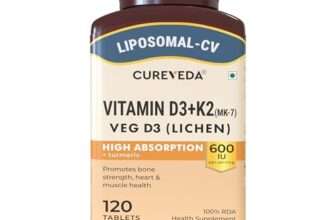 Cureveda Liposomal Vitamin D3 600 IU + Vitamin K2-7 & Turmeric, 120 Tablets
