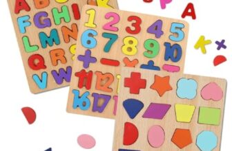 Kids Wooden Puzzle Learning Toy with ABC Alphabets Numbers & Shapes, 3D Matching Activity Board for Toddlers, Montessori Educational Game for Preschool Learning, Hand Eye Coordination