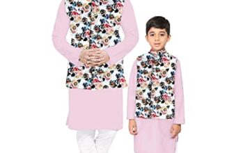 Os Men’s & boy kurta pyjama set with nerhu jackets (Multi printed) in cotton (baap_beta|father_son|)