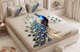 MollisHomes 240 TC Cotton Double Bedsheet for King Bed (225×250 Cm) | 7D Digital Printed Double Bedsheet with 2 Pillow Covers | Soft, Wrinkle Packaging – Peacock