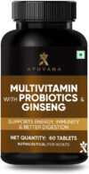 Ayuvana Multivitamin with Probiotics & Ginseng | Supports Energy, Heart & Digestion(60 Tablets)
