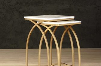 The Attic Artic Set of Tables for Living Room|Marble + Iron|White + Gold Matt Finish