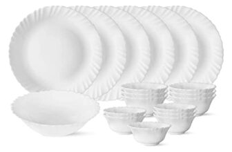 Larah by Borosil Silk Series Opalware Dinner Set | for Family of 6 | Microwave & Dishwasher Safe | Bone-Ash Free | Crockery Set for Dining & Gifting | Plates & Bowls | White (19 PCS)