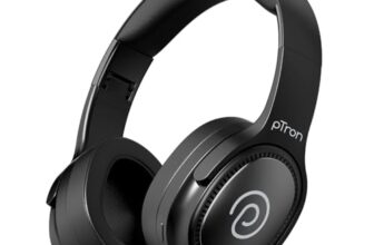 pTron Studio Pro w/ 65Hrs Playtime, Wireless Over Ear Headphones w/HD Mic, Dual Device Pairing, TruTalk AI-ENC Calls, Low-Latency Game & Music, 40mm Drivers, BT5.4, Type-C Fast Charging (Jet Black)