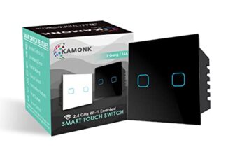 Kamonk WiFi Touch 2 Gang 15A Smart Switch | No Additional Hubs | No Automation Related Wiring | Compatible with Amazon Alexa and Google Assistant, Add Shortcuts to Siri & Kamonk App (Black)