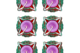 Home Genie Decorative Star-Shaped Diya Candles – Festive Wax Candles with Vibrant Red, Green & Purple Design for Diwali, Weddings, and Home Decoration Pack of 6