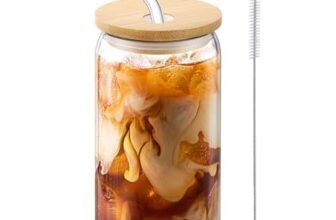 Glass Cups with Lids and Straws, 16oz Drinking Glasses, Iced Coffee Cups, Glass Tumbler with Lid, Great for Soda Boba Tea Cocktai (1 PACK)