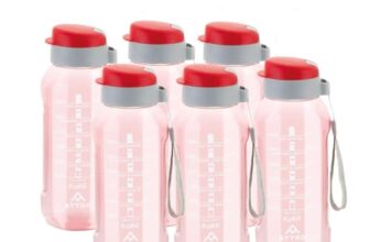 ATTRO Ultra Pro Motivational 1-Liter BPA-Free Water Bottle with Leak-Proof Flip-Top Cap, Nylon Strap and Stylish Color for Daily Hydration Set of 6-Red