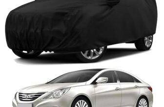 Sulfar 100% Water Resistant Car Body Cover Compatible with Mirror & Antenna Pockets for Hyundai Sonata (Triple Stitched, Full Bottom Elastic, Black)