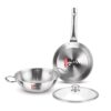 Milton Pro Cook Induction Cookware & Gas Stove Friendly Triply Stainless Steel 3 Pcs Cookware Set | Fry Pan 24cm | Kadai with Glass Lid 24cm | Even & Fast Cooking | 3 Years Warranty | Silver