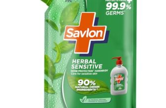ITC Savlon Herbal Sensitive Germ Protection Liquid Handwash Refill Pack 1.3L | 99.9% Germ Protection | 90% Natural Origin Ingredients | Family Size Refill Hand wash | Value Pack