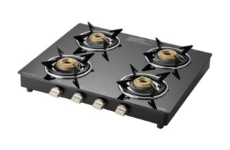 KAFF CTC 63 4B Gas Stove/Cooktop 4 Burners with Manual Ignition 63 CM, High Efficiency Brass Burners, Black Tempered Glass, Enamelled Pan Support (Black)