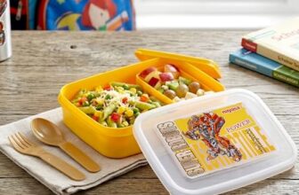 Nayasa Ninja 2 Compartment BPA-Free Plastic Lunch Box for Kids Boys | Transformer Print | Leak Proof Push Lock | Yellow