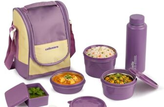 CELLO MF All In One Lunch Box with Bag for Office Use Purple | 225ml, 375ml, 550ml Microwave Safe Containers, 175ml Salad Box, 900ml Bottle with Fork & Spoon, Airtight Leak Proof Tiffin Box for Travel