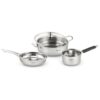 Lifelong 4 piece Stainless Steel cookware Set | 22 cm Kadai & Fry Pan 22 cm with Glass Lid | 14 cm Sauce Pan | Sandwich Bottom | Induction & Gas Stove Compatible (Silver, LLSSKFS01)