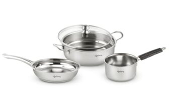 Lifelong 4 piece Stainless Steel cookware Set | 22 cm Kadai & Fry Pan 22 cm with Glass Lid | 14 cm Sauce Pan | Sandwich Bottom | Induction & Gas Stove Compatible (Silver, LLSSKFS01)