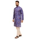 SOJANYA (Since 1958 Men’s Cotton Linen Ethnic Motifs Printed Blue Kurta with White Pyjama