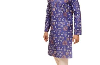 SOJANYA (Since 1958 Men’s Cotton Linen Ethnic Motifs Printed Blue Kurta with White Pyjama
