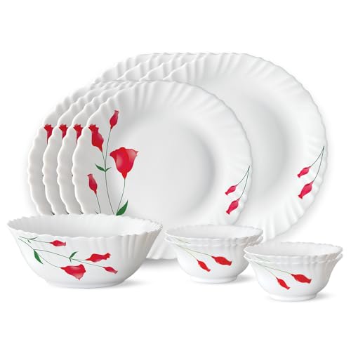 Larah By Borosil Herbs Opalware Leaf Dinner Set, 21-Pieces, White