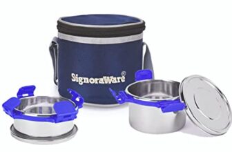 SignoraWare 500ml+350ml All Steel Executive Small Lunch Box with Bag, Food Grade BPA Free, Leak Proof and Air Tight Stainless Steel Containers, Compact and Sleek Tiffin Box (Set of 2 Violet)