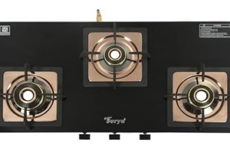 Golden Surya CXJ 32 SS Desire 3 Burner Gas Stove | Forged Brass Burners | Rose Gold Stainless Steel Body | Toughened Glass Top | Manual Ignition | ISI Certified | 18 Months Warranty