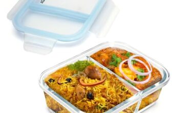 AGARO Compartment Lunch Box/Container 600Ml, Office Tiffin Box for Men & Women, Borosilicate Glass Body, Microwave Oven Safe, Leak Proof Locking Lid, Airtight Tiffin for Office, Transparent