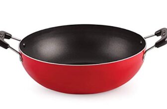 Nirlon Cooking Non-Stick Gas Stove Compatible Bottom deep Fry kadhai 18.5cm – 1.2 LTR (Compatible with All Gas & stovetops Only) – Aluminium, Red