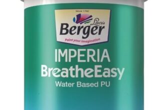 Berger Paint Imperia Breathe Easy Satin Gloss With German Water-Based Technology for Non-Toxic Anti-Microbial Wood Finish and Low VOC – 4 Liter