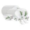 Larah by Borosil Crescent Fluted Series Opalware Dinner Set | 44 Pieces for Family of 8 | Microwave & Dishwasher Safe | Bone-Ash Free | Crockery Set for Dining & Gifting | Plates & Bowls | White