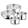 Bergner TriPro Tri-Ply Stainless Steel 4 Pcs Cookware Combo Set of 14cm (1.3L) 16cm (1.9L) Topes and 20cm (2L) 22cm (2.5L) Tasras Less Oil Use Healthy Cooking – Induction and Gas Stove Ready