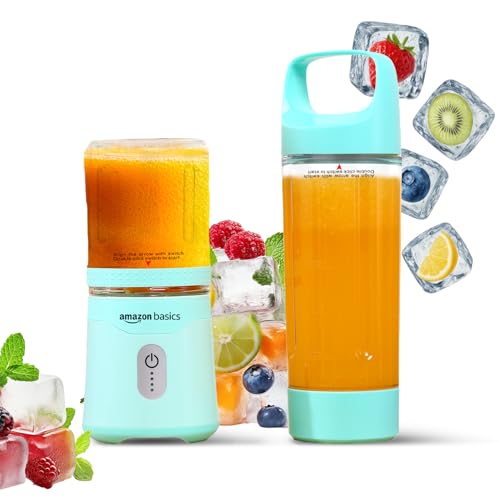 Amazon Basics Portable Blender for Juices, Smoothies and Shakes | 700 ml Convertible Jar | Dual Mode | LED Lights | Waterproof | 3×1600 mAh Batteries | 1 year Warranty