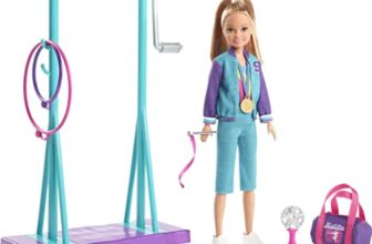 Barbie Team Stacie™ Doll and Gymnastics Playset with Spinning Bar and 7 Themed Accessories for 3 to 7 Year Olds