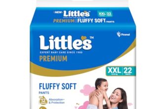 Little’s Premium Baby Diapers XXL Size | Pants Style | 15-25 kg | 22 Count – Pack of 1 | FluffySoft Baby Diaper with Leakage Guard, Wetness Indicator & 12 Hours Absorption