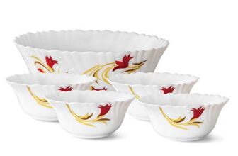Larah by BOROSIL Opalware Floral Pudding Set – White