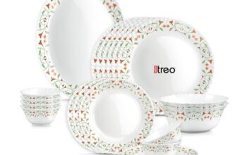Treo by Milton Opalware Aurelia Meena Dinner Set of 21 | Serving for 6 | Microwave & Dishwasher Safe | Bone-Ash Free | Tempered Toughness | Plates & Bowls | Crockery Set for Dining & Gifting