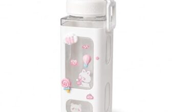 KITCHEN CRAFTOPIA® Kawaii Water Bottle for Girls with Straw & Movable Handle | Leak-Proof BPA-Free Cute Plastic Bottle with 2D & 3D Stickers | Stylish School & Travel Bottle for Kids (750 ml) (White)