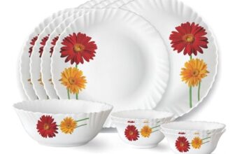 Larah by Borosil Zinnia Fluted Series Opalware Dinner Set | 13 Pieces for Family of 4 | Microwave & Dishwasher Safe | Bone-Ash Free | Crockery Set for Dining & Gifting | Plates & Bowls | White